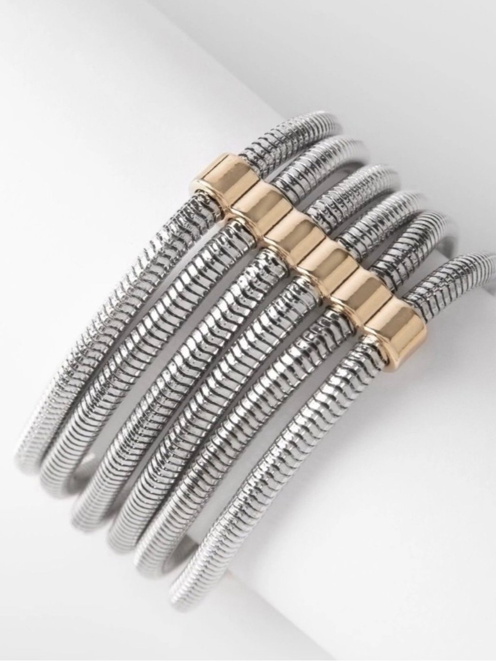 Plunder Jewelry Tessa Two Tone Mixed Silver Gold Multi Coil Cuff Bangle Bracelet